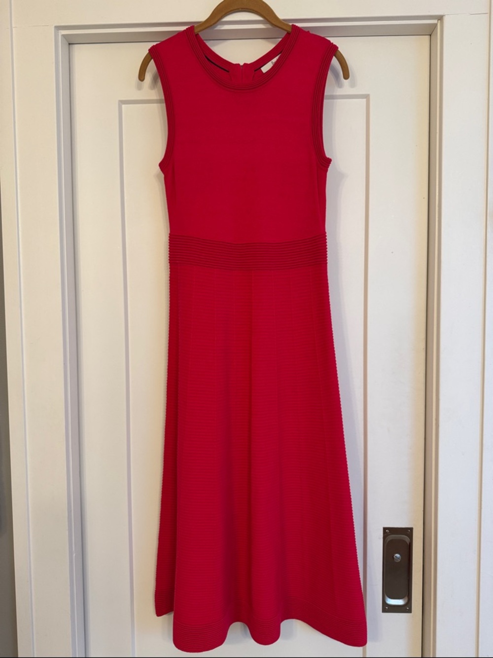 Boden Red Textured Knit A-Line Midi Dress 4 Fit Flare Pique Grid Pattern Career